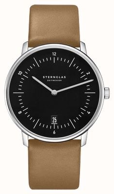 STERNGLAS Naos Quartz (38mm) Piano Black Dial / Premium Brown Leather Strap S01-NA53-PR01